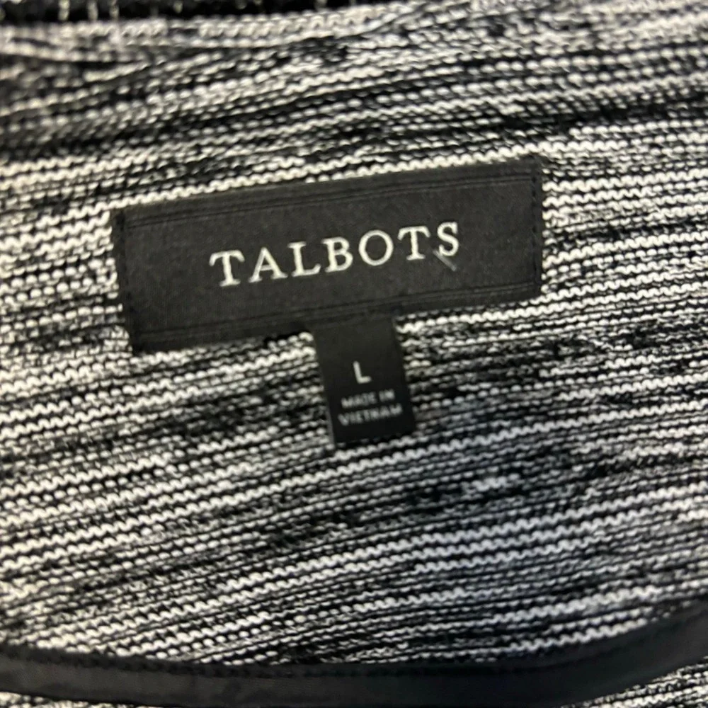 Talbots‎ Tweed Blazer Women Large Black White Braided Trim Open Front Jacket